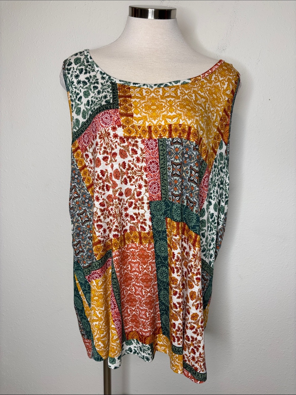 Maurices Patchwork Sleeveless Tank in Mustard, Green & Rust